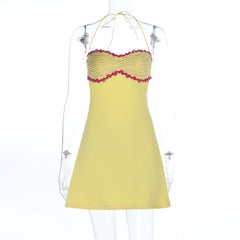 Self tie halter backless contrast mini dress | Festival Outfits Women