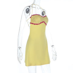Self tie halter backless contrast mini dress | Festival Outfits Women