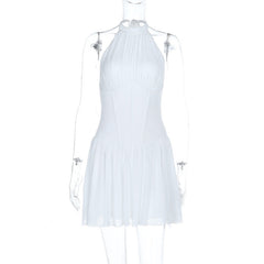 Halter self tie ruched backless solid mini dress | Festival Outfits Women
