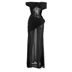 Off shoulder hollow out ruched irregular mesh cut out mini dress | Festival Outfits Women
