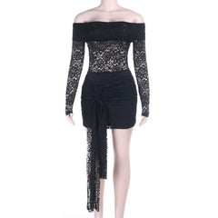 Long sleeve lace irregular off shoulder mini dress | Festival Outfits Women