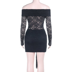 Long sleeve lace irregular off shoulder mini dress | Festival Outfits Women
