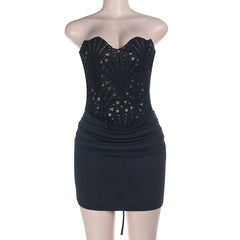 Self tie pleated backless solid tube mini dress | Festival Outfits Women