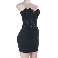 Self tie pleated backless solid tube mini dress | Festival Outfits Women
