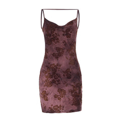 Cowl neck flower print backless cami mini dress | Festival Outfits Women