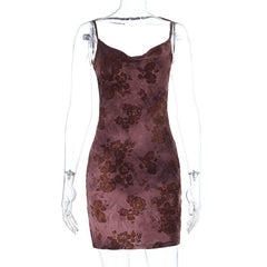 Cowl neck flower print backless cami mini dress | Festival Outfits Women