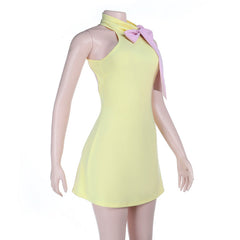 Bowknot self tie high neck backless mini dress | Festival Outfits Women