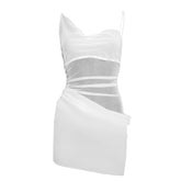 Irregular ruched chiffon backless cami mini dress | Festival Outfits Women