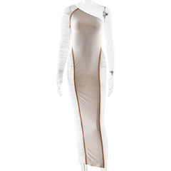 Irregular long sleeve ruched mesh mini dress | Festival Outfits Women