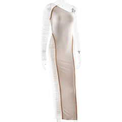 Irregular long sleeve ruched mesh mini dress | Festival Outfits Women