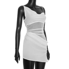 Irregular ruched chiffon backless cami mini dress | Festival Outfits Women