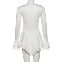 Long flared sleeve ruffle v neck self tie mini dress | Festival Outfits Women