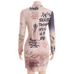 Long sleeve flower applique high neck mini dress | Festival Outfits Women