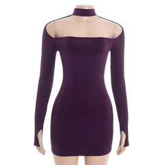 Gloves long sleeve hollow out crewneck mini dress | Festival Outfits Women