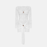 Long sleeve lace crewneck ruched mini dress | Festival Outfits Women