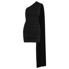 Irregular one shoulder ruched solid mini dress | Festival Outfits Women