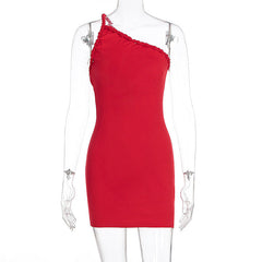 One shoulder irregular ruched backless mini dress | Festival Outfits Women