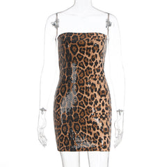 Leopard print glitter backless tube mini dress | Leopard Print Mini Dress | Festival Outfits Women