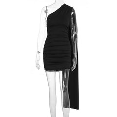 Irregular one shoulder ruched solid mini dress | Festival Outfits Women
