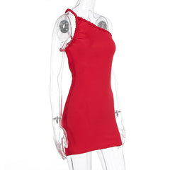 One shoulder irregular ruched backless mini dress | Festival Outfits Women