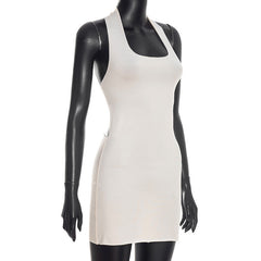 Square neck backless solid mini dress | Festival Outfits Women