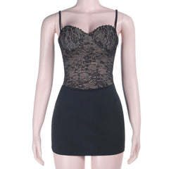 Lace up v neck lace backless cami mini dress | Festival Outfits Women