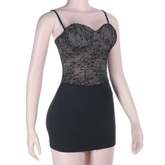 Lace up v neck lace backless cami mini dress | Festival Outfits Women