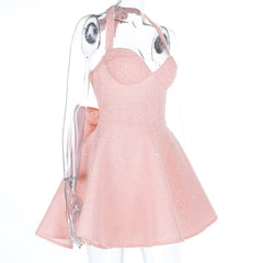 Self tie halter bowknot zip-up v neck mini dress | Festival Outfits Women