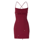 Cross back self tie water droplet applique mini dress | Festival Outfits Women