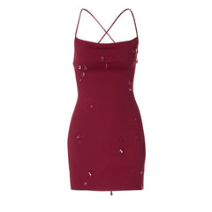 Cross back self tie water droplet applique mini dress | Festival Outfits Women