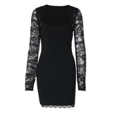 Lace long sleeve square neck solid mini dress | Festival Outfits Women