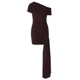 Ruched one shoulder irregular solid mini dress | Festival Outfits Women