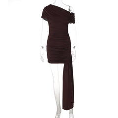 Ruched one shoulder irregular solid mini dress | Festival Outfits Women