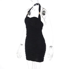Halter ruched backless solid mini dress | Festival Outfits Women