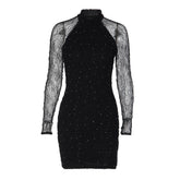 Long sleeve crewneck lace beaded mini dress | Festival Outfits Women