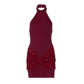 Glitter ruched button halter backless mini dress | Festival Outfits Women