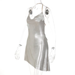 Irregular cowl neck embroidery halter mini dress | Festival Outfits Women