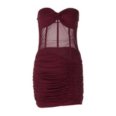 Ruched sweetheart neck beaded tube mini dress | Festival Outfits Women