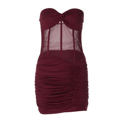 Ruched sweetheart neck beaded tube mini dress | Festival Outfits Women