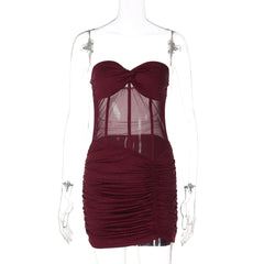Ruched sweetheart neck beaded tube mini dress | Festival Outfits Women