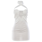 Cross front halter hollow out backless mini dress | Festival Outfits Women