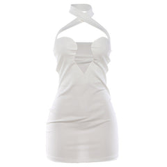 Cross front halter hollow out backless mini dress | Festival Outfits Women