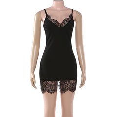 Lace hem v neck ribbed backless cami mini dress | Festival Outfits Women