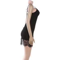 Lace hem v neck ribbed backless cami mini dress | Festival Outfits Women