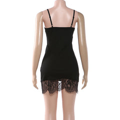 Lace hem v neck ribbed backless cami mini dress | Festival Outfits Women