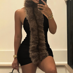 Halter fluffy backless mini dress | Festival Outfits Women