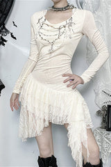 Cross Lace Print Hooded Mini Dress