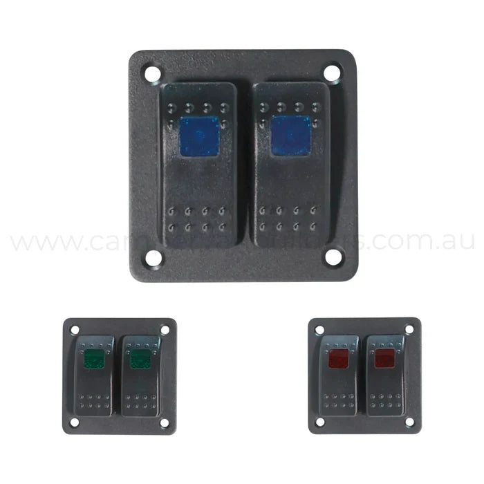 2 way rocker switch panel with single led illumination for campervan electrical control