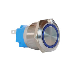 22mm blue push button switch stainless steel finish for campervan 12v and 24v control panels