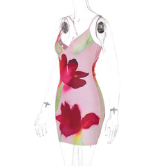 Deep v neck flower print cami mini dress | Festival Outfits Women